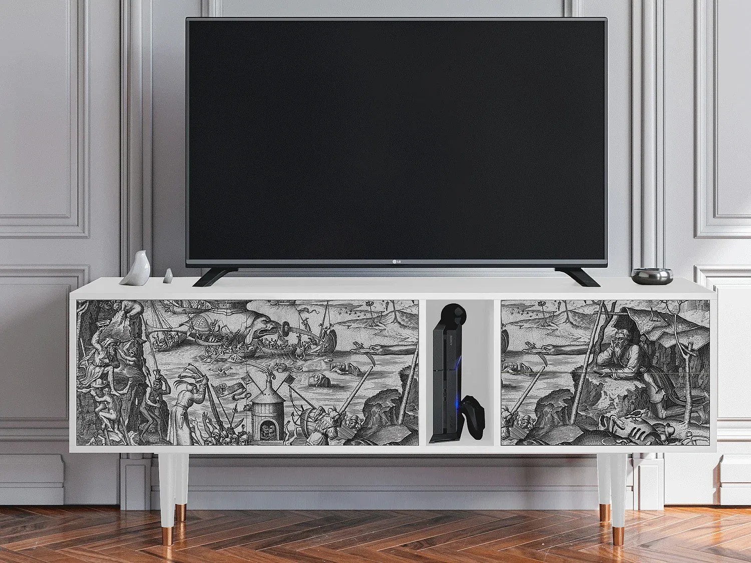 Moderne TV-Kommode mit Stauraum, Weiß