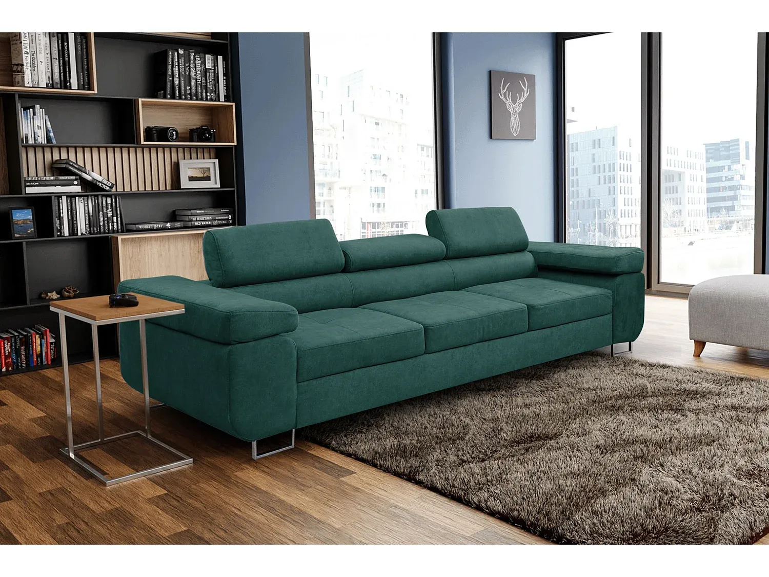 Ecksofa mit verstellbaren Kopfstützen und Schlaffunktion