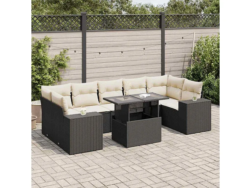 Moderne Garten-Sitzgruppe aus Poly Rattan mit Kissen Schwarz
