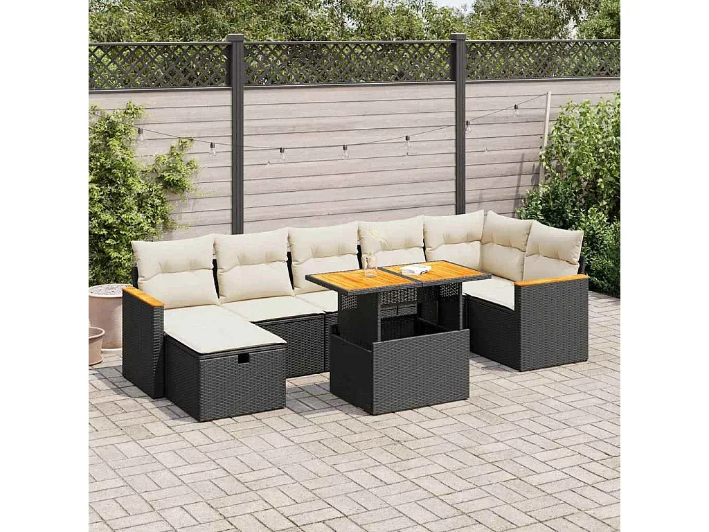 Moderne Gartenlounge mit Kissen in Schwarz