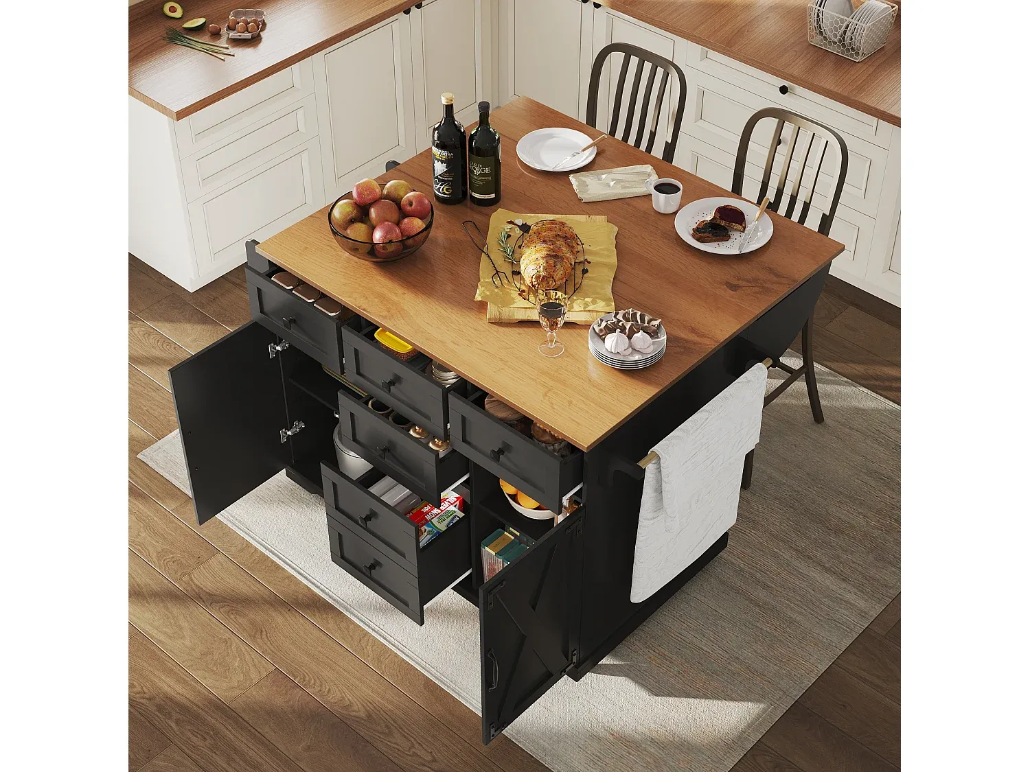 Erweiterbare Kücheninsel mit Stauraum und Rollen