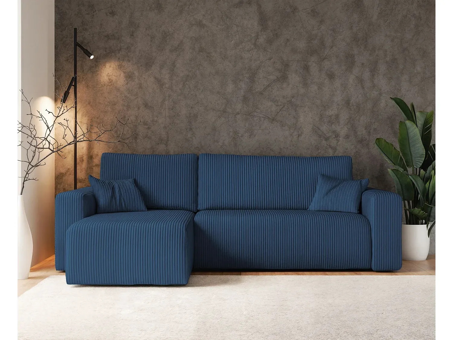 Ecksofa mit Schlaffunktion und Stauraum in Marineblau