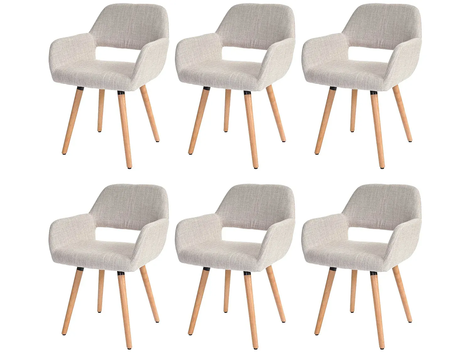 Moderner Esszimmerstuhl-Set aus Stoff in Creme/Grau mit Hellen Beinen