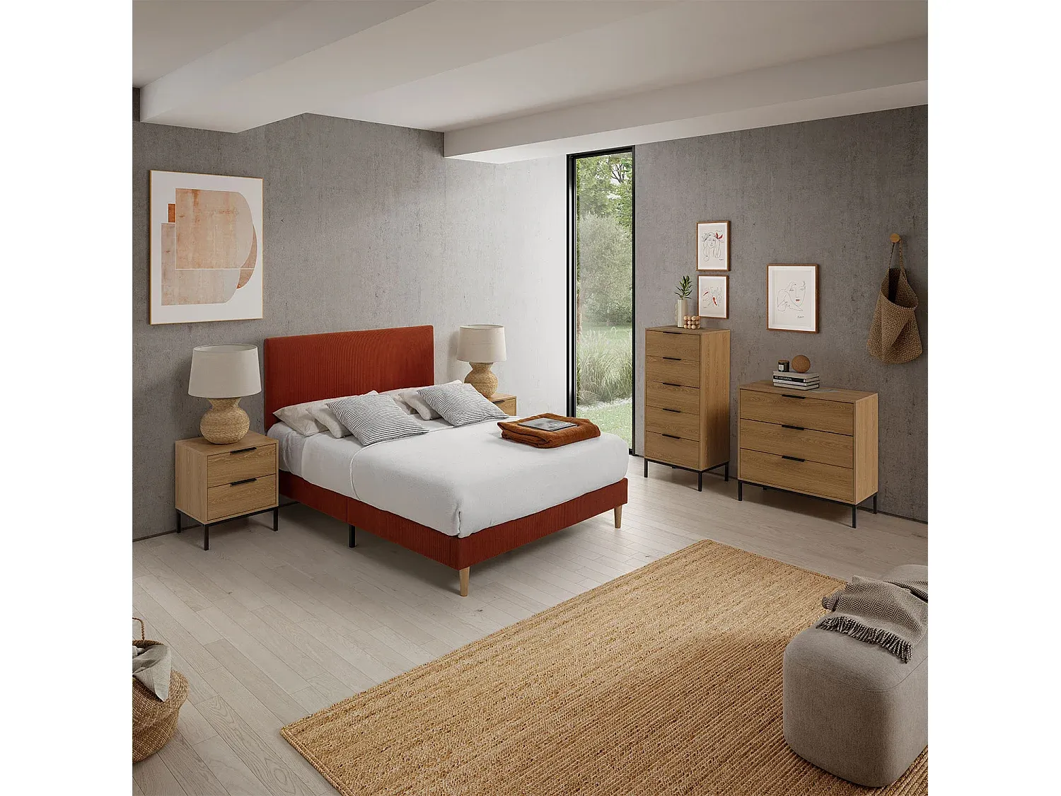 Gepolstertes Kopfteil in Rot, 150x60 cm