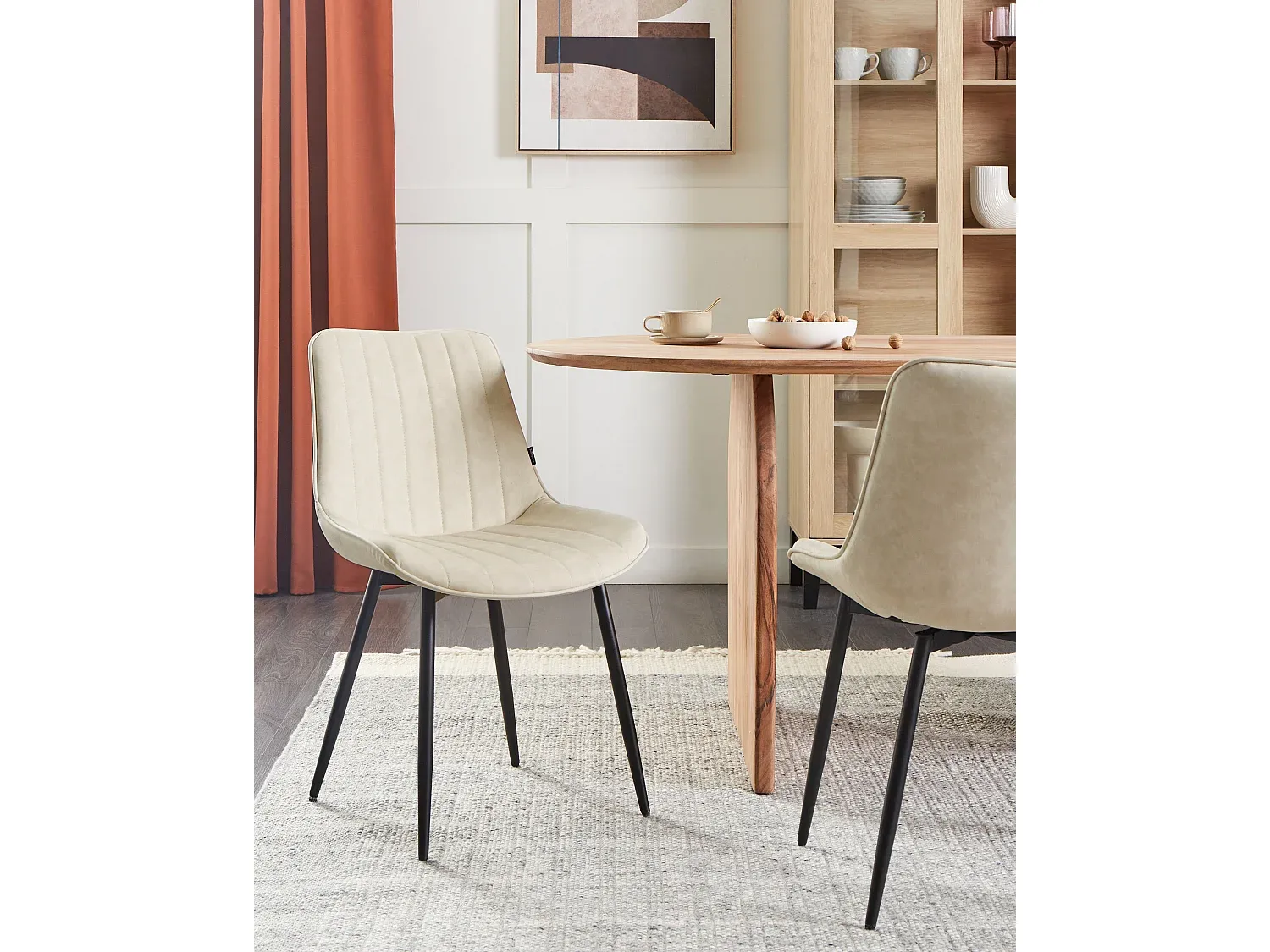 Esszimmerstühle Set aus Kunstleder, Beige