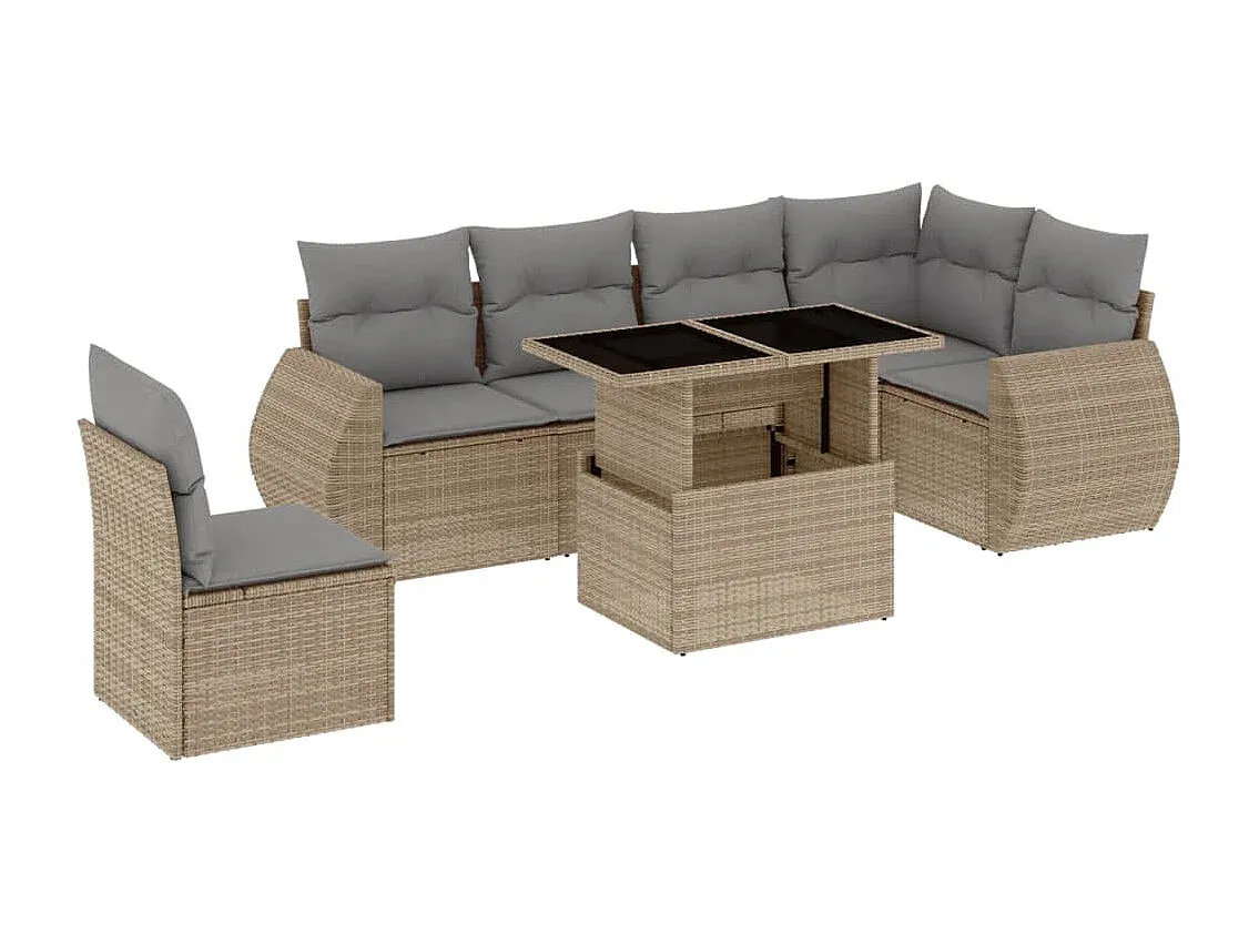 Elegante Gartensofagarnitur mit Kissen, Poly Rattan, Beige