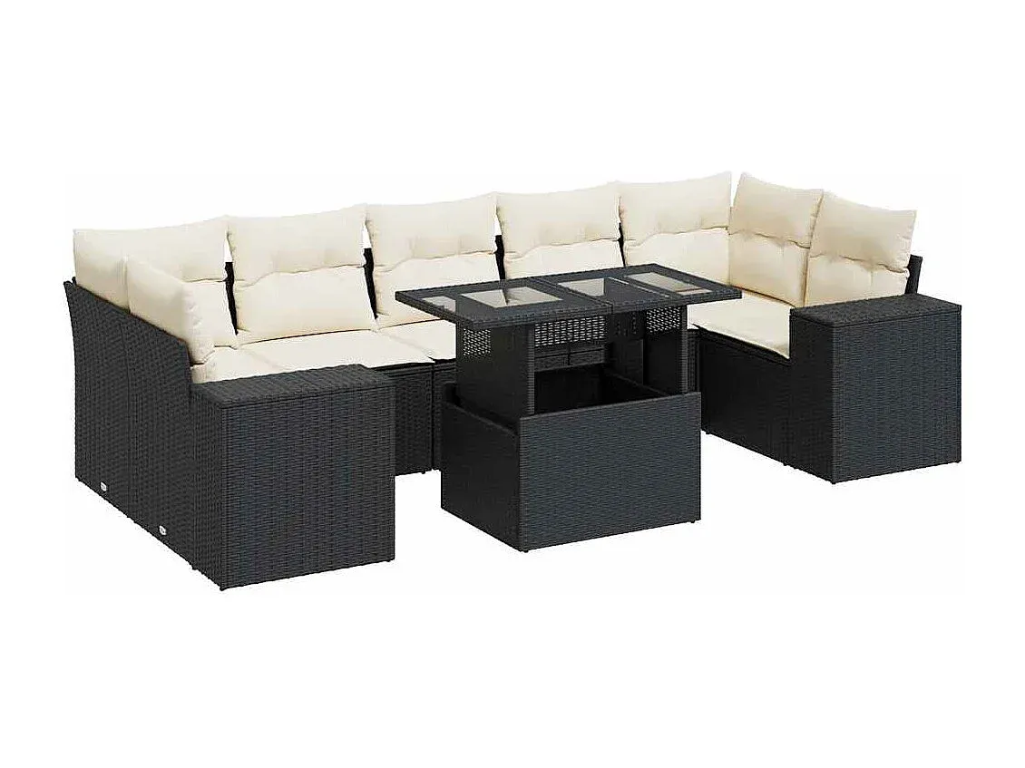 Moderne Garten-Sitzgruppe aus Poly Rattan mit Kissen Schwarz