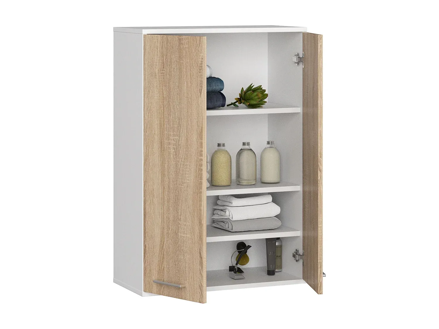 Hängeschrank für Badezimmer 2 Türen 4 Regalböden Weiß