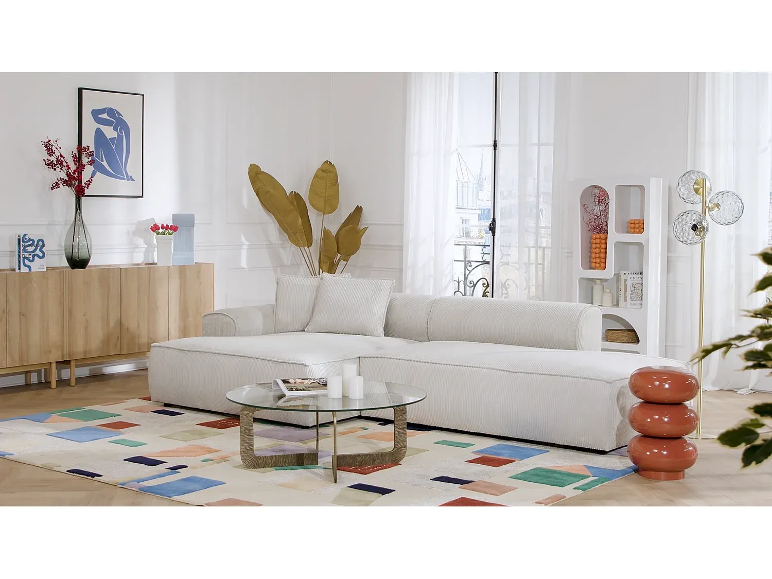 Bequemes Ecksofa mit Recamiere in Grün