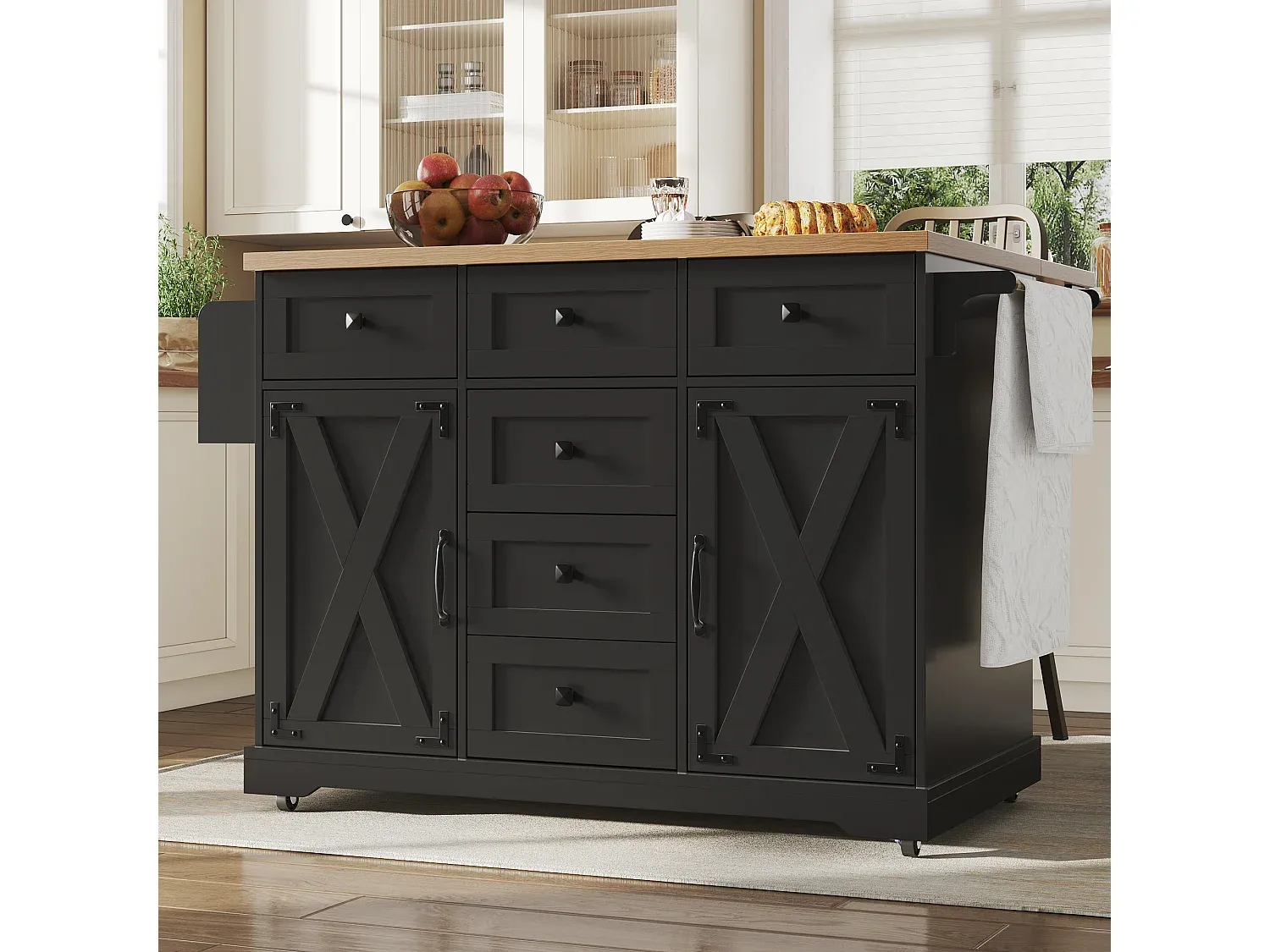 Erweiterbare Kücheninsel mit Stauraum und Rollen