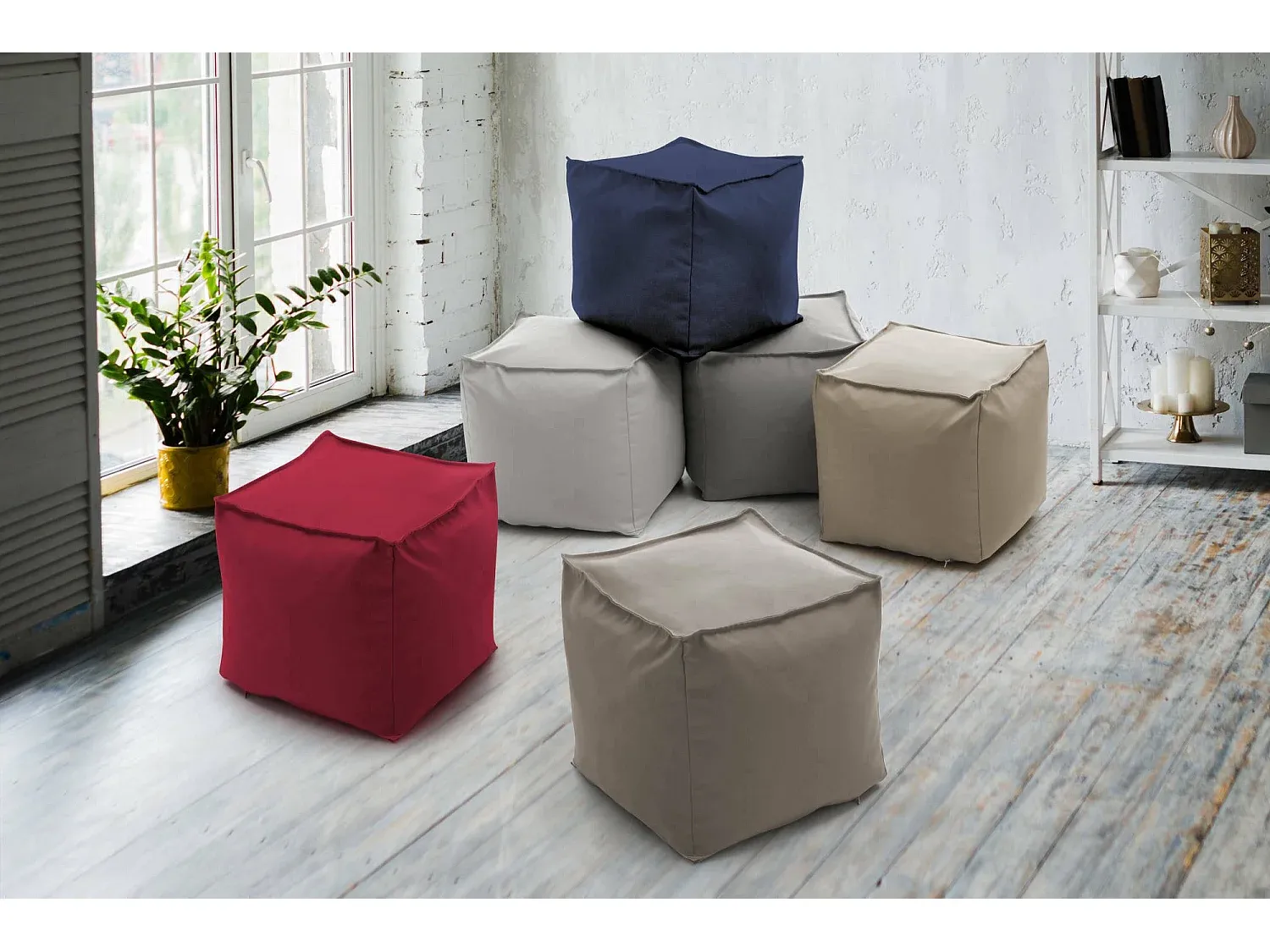 Multifunktionaler Sitzpouf aus Stoff, Blau, 45x45x45 cm