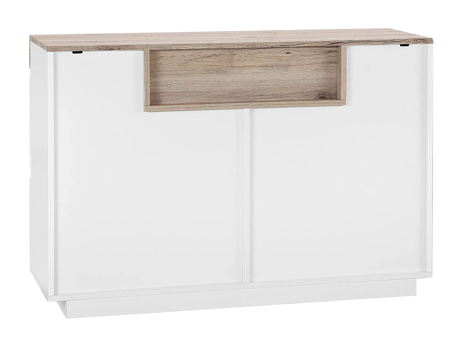 Moderner Sideboard mit 2 Schubladen, Weiß und Heller Holzton