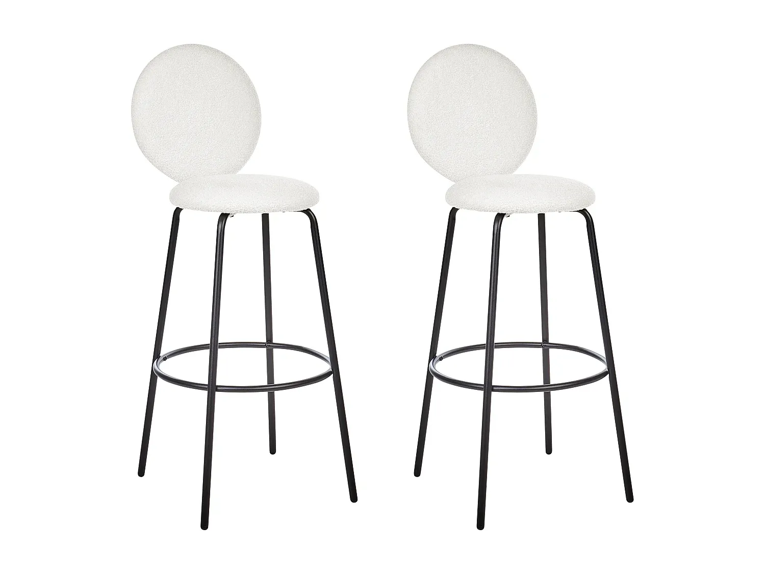 Moderner Barhocker im 2er-Set mit runder Rückenlehne und Fußstützen, Weiß