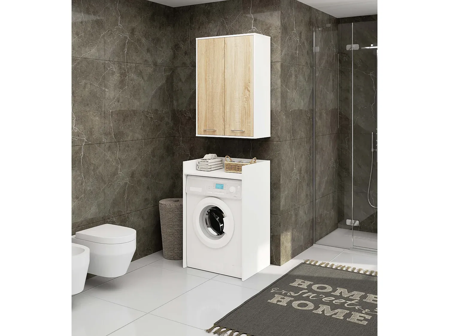 Hängeschrank für Badezimmer 2 Türen 4 Regalböden Weiß