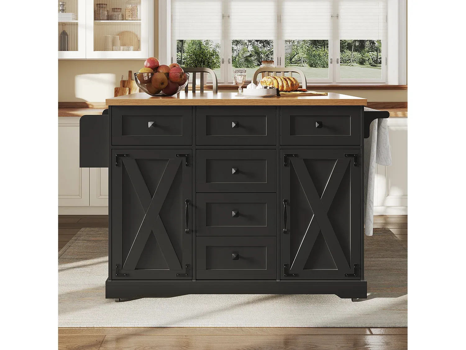 Erweiterbare Kücheninsel mit Stauraum und Rollen