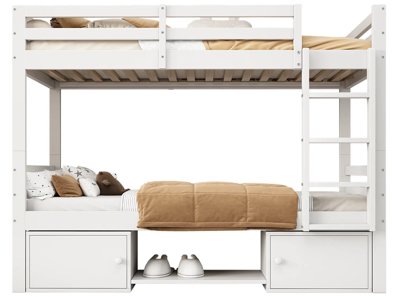 Mehrzweck-Etagenbett aus Kiefernholz, teilbar mit Stauraum