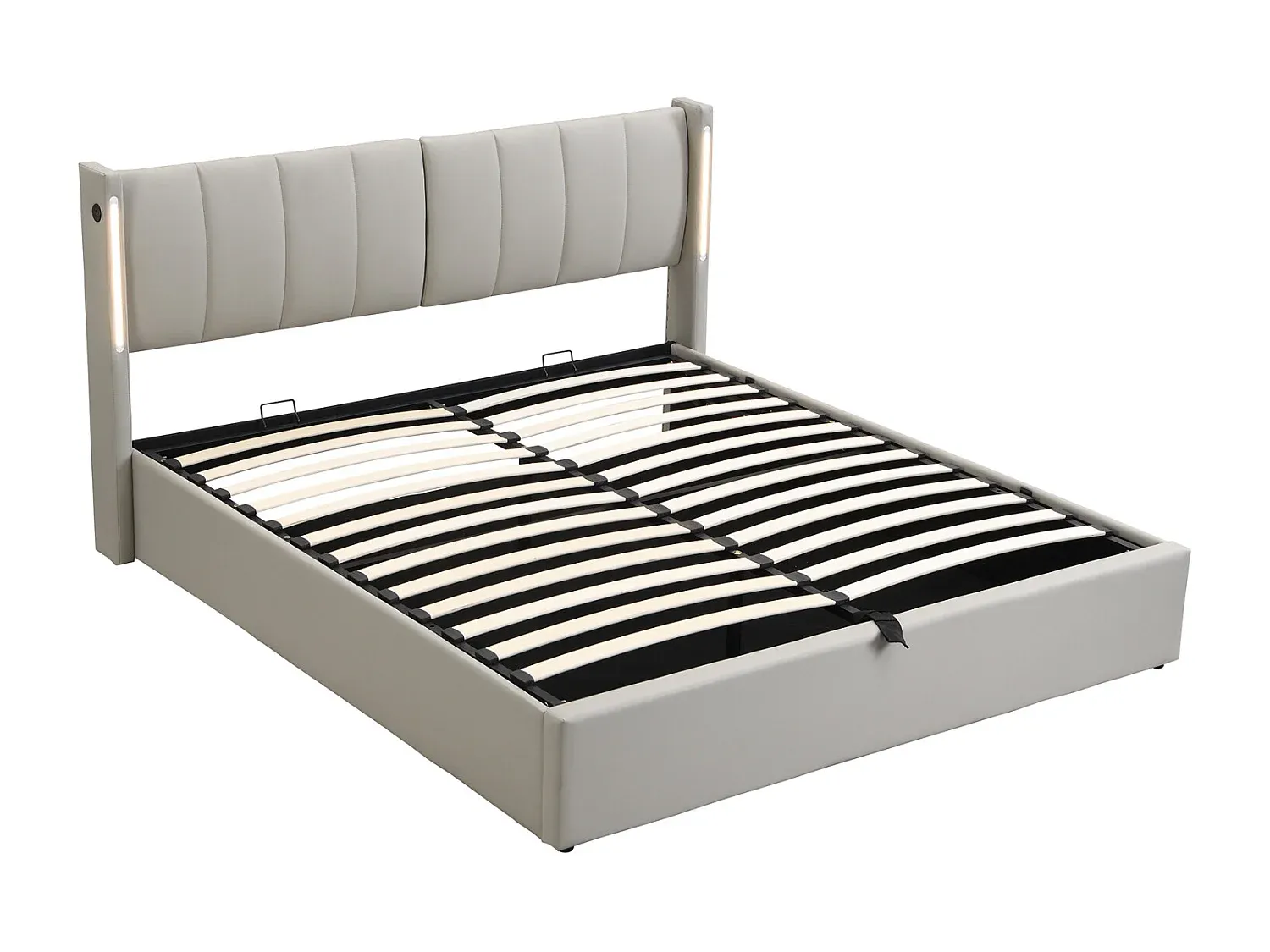 Graues Bett mit Stauraum und LED-Kopfteil 180 x 200 cm