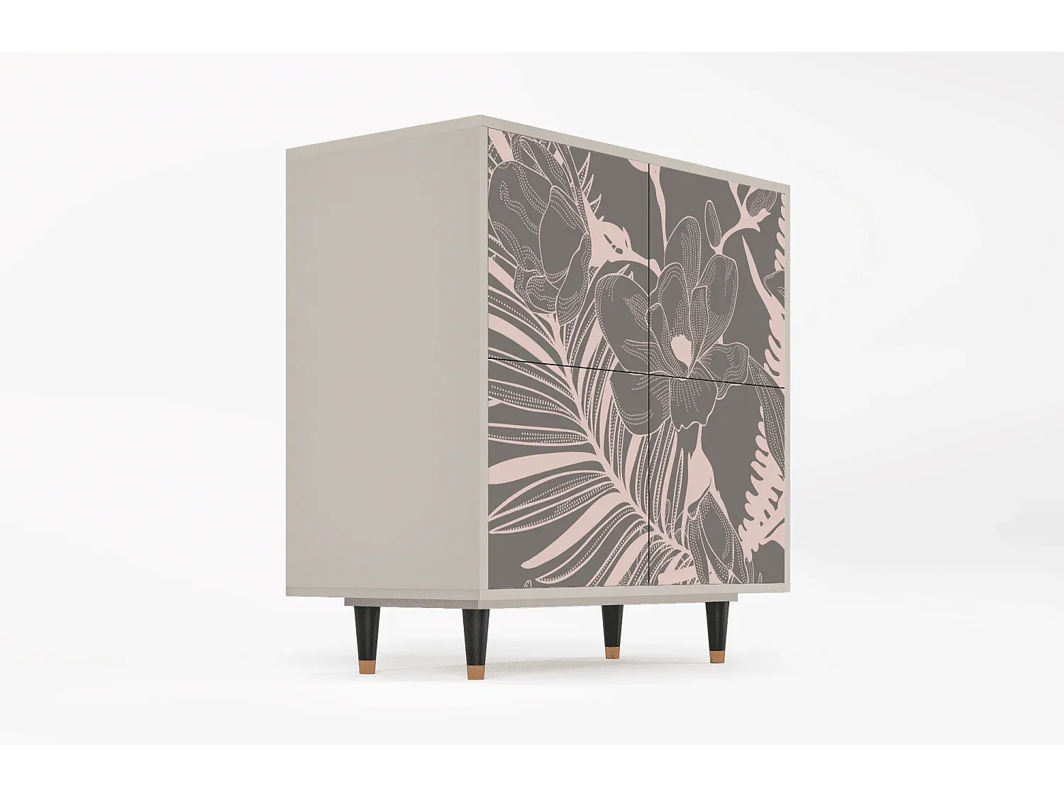 Elegantes Sideboard mit Blumenmuster, Sandfarben, 94x96x48 cm