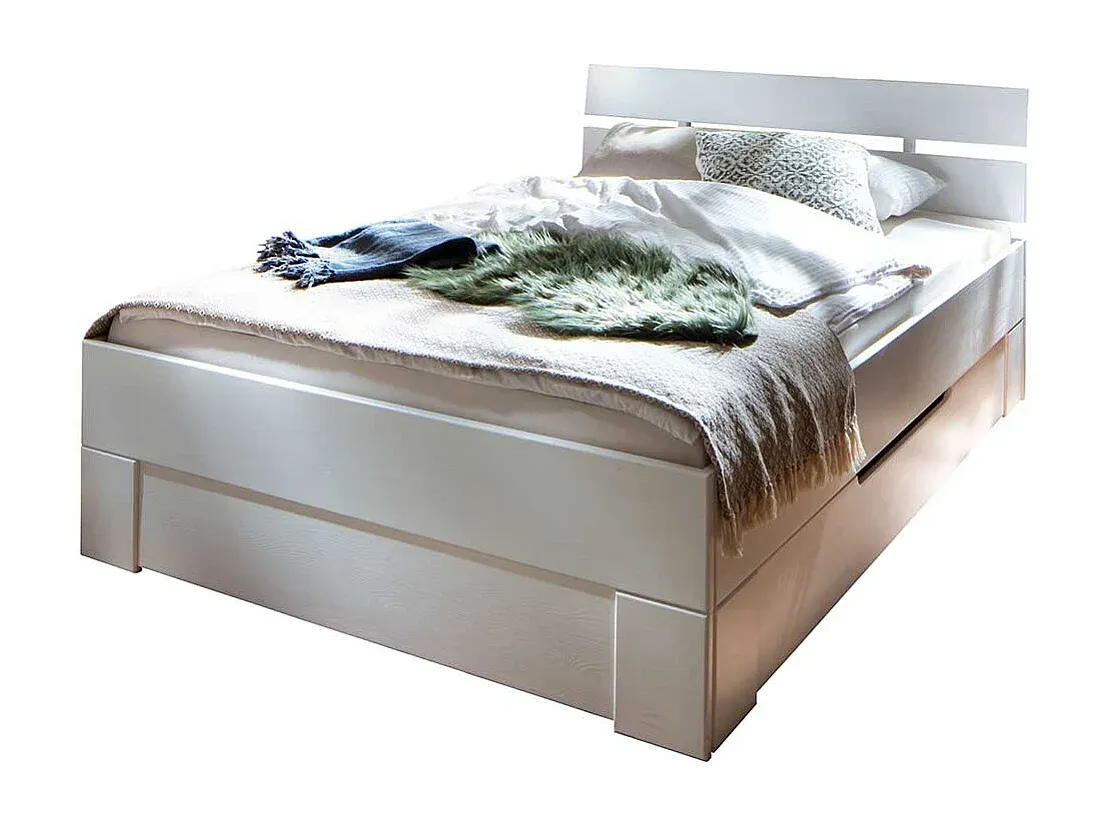 Modernes Massivholzbett aus Fichte mit optionalem Stauraum