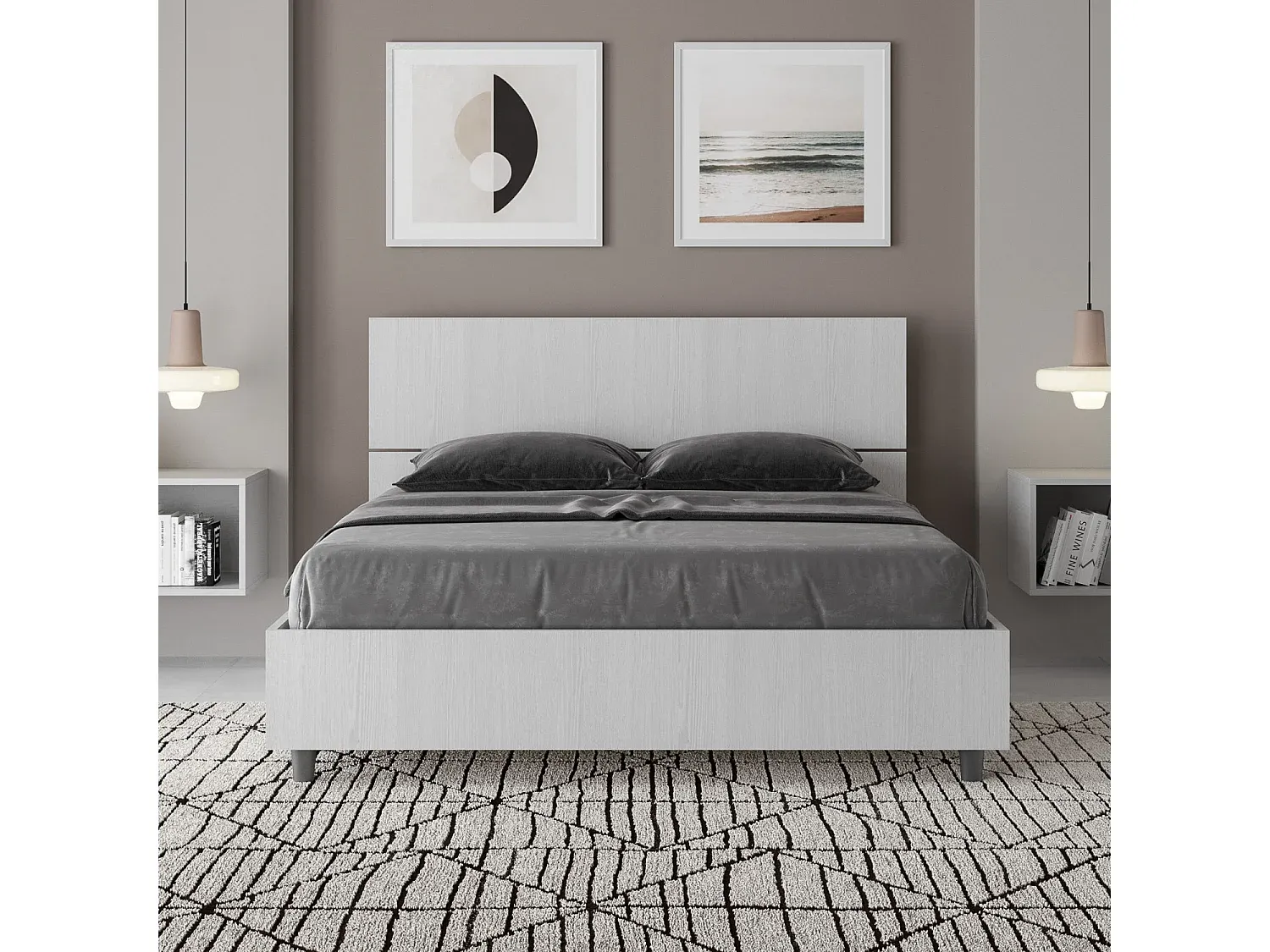 Stauraumbett 140x190 mit geneigtem Kopfteil Esche Weiß