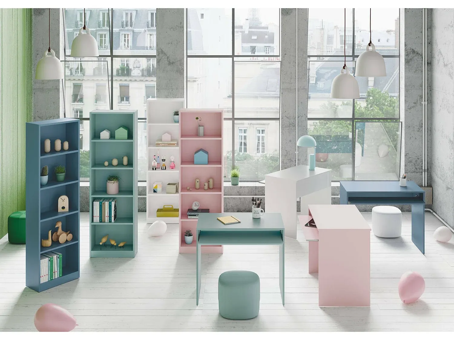 Hoches Bücherregal mit 5 Fächern für Büro oder Schlafzimmer, modernes Regal in Blaugrau, 52x25x80 cm