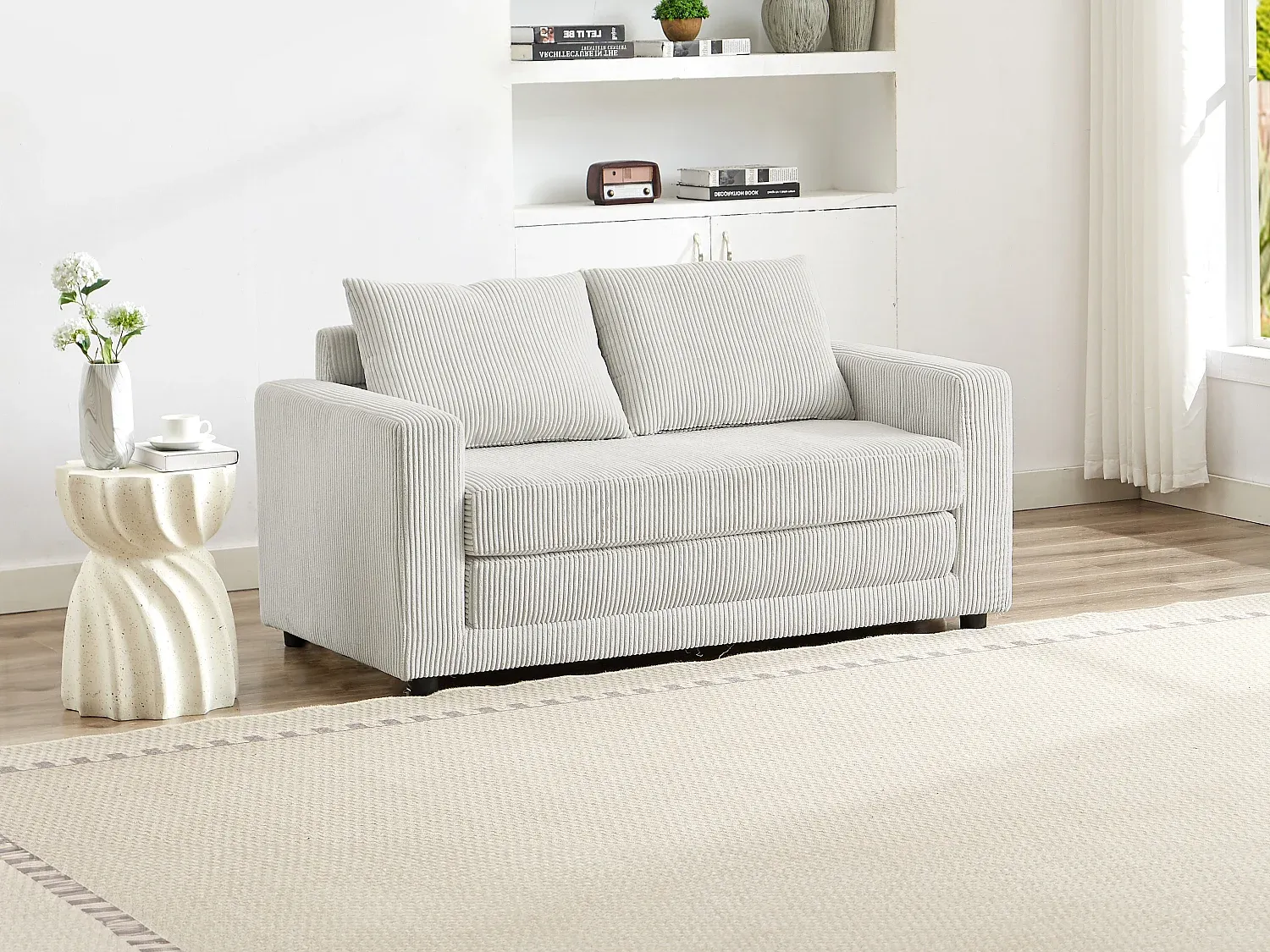 Zweisitzer-Sofa mit Schlaffunktion in Cord Beige
