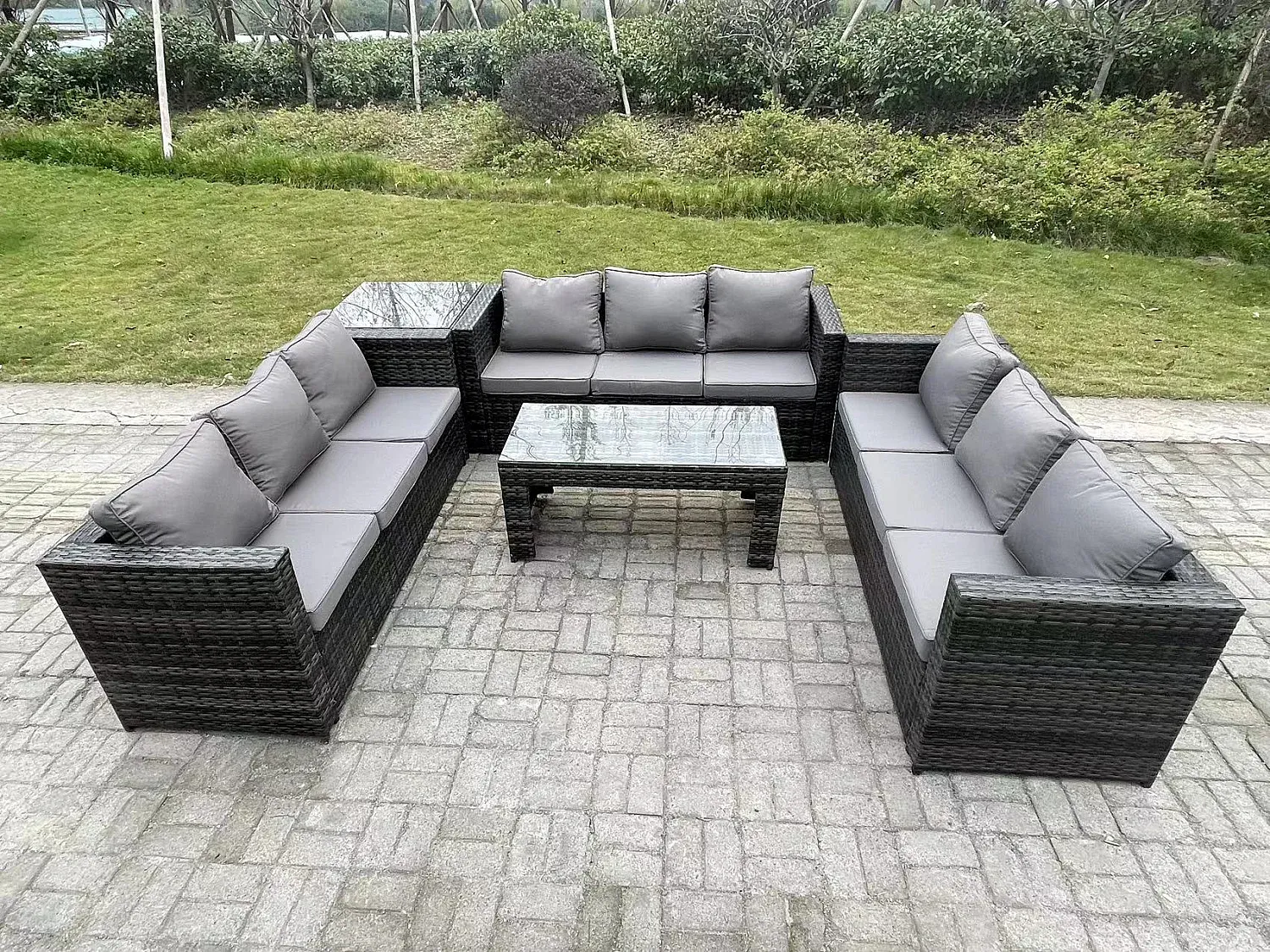 Gartenmöbelset aus Rattan mit Sofa und Tischen, Dunkelgrau