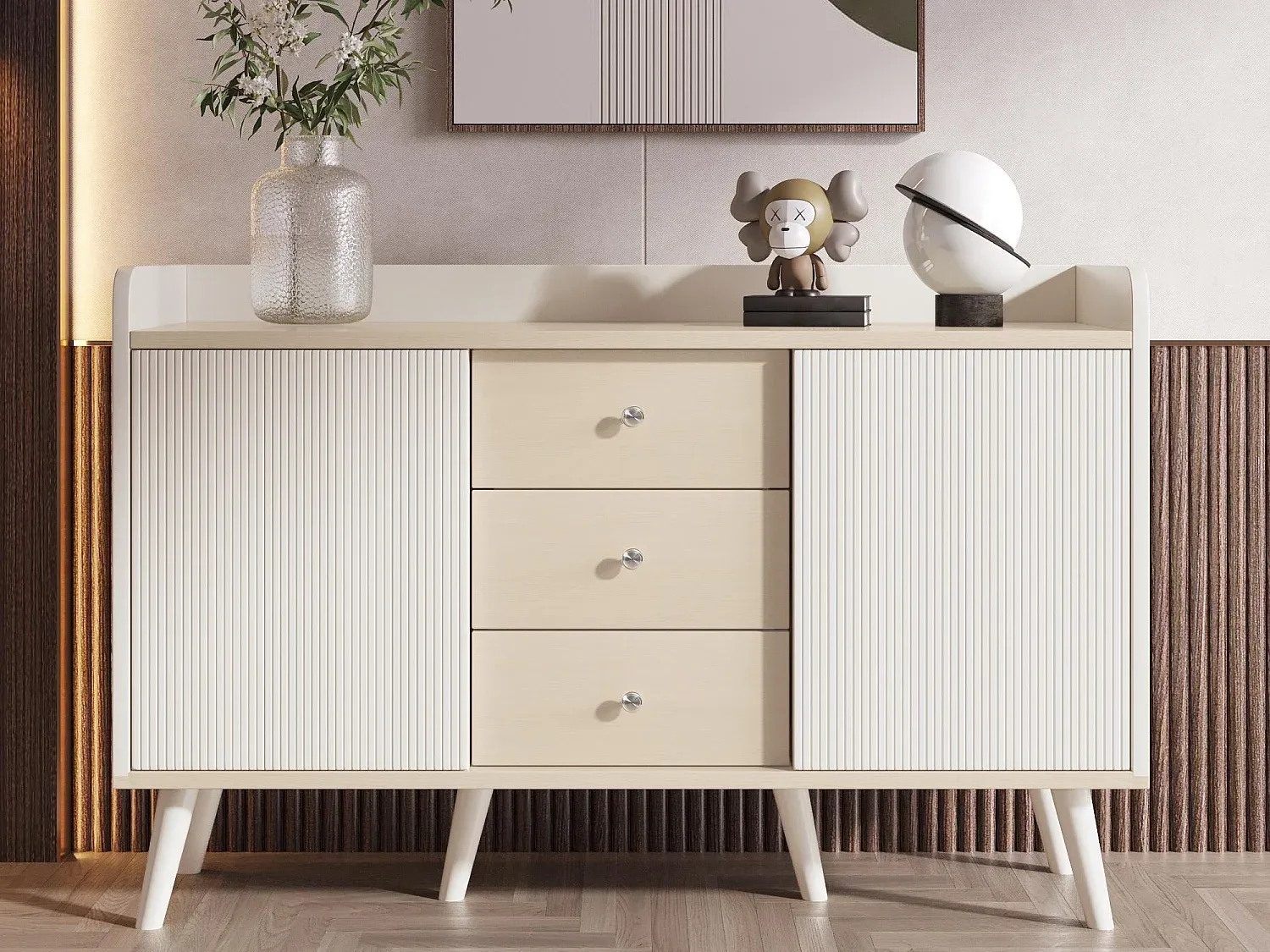 Modernes Sideboard mit Schubladen und Türen in Naturweiß