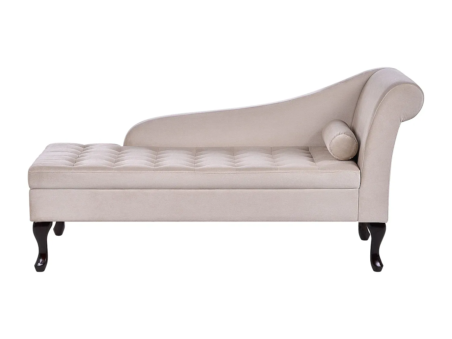 Elegante Chaiselongue aus Samt in Hellbeige mit Stauraum rechts