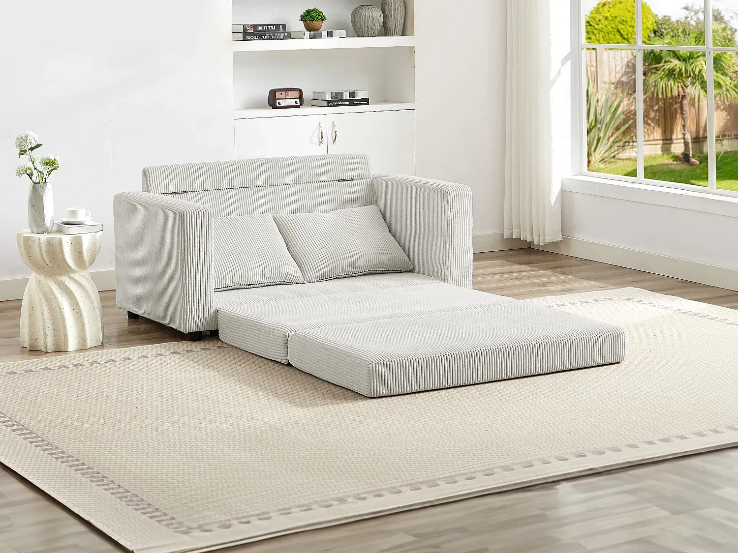 Zweisitzer-Sofa mit Schlaffunktion in Cord Beige