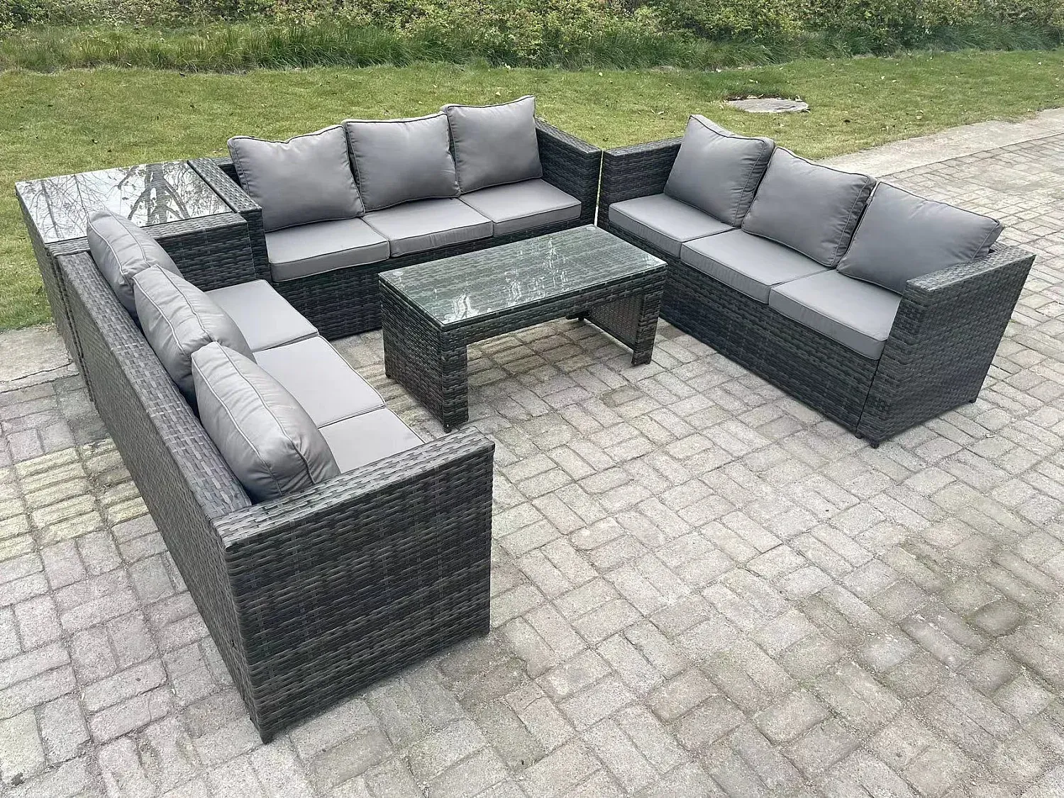 Gartenmöbelset aus Rattan mit Sofa und Tischen, Dunkelgrau