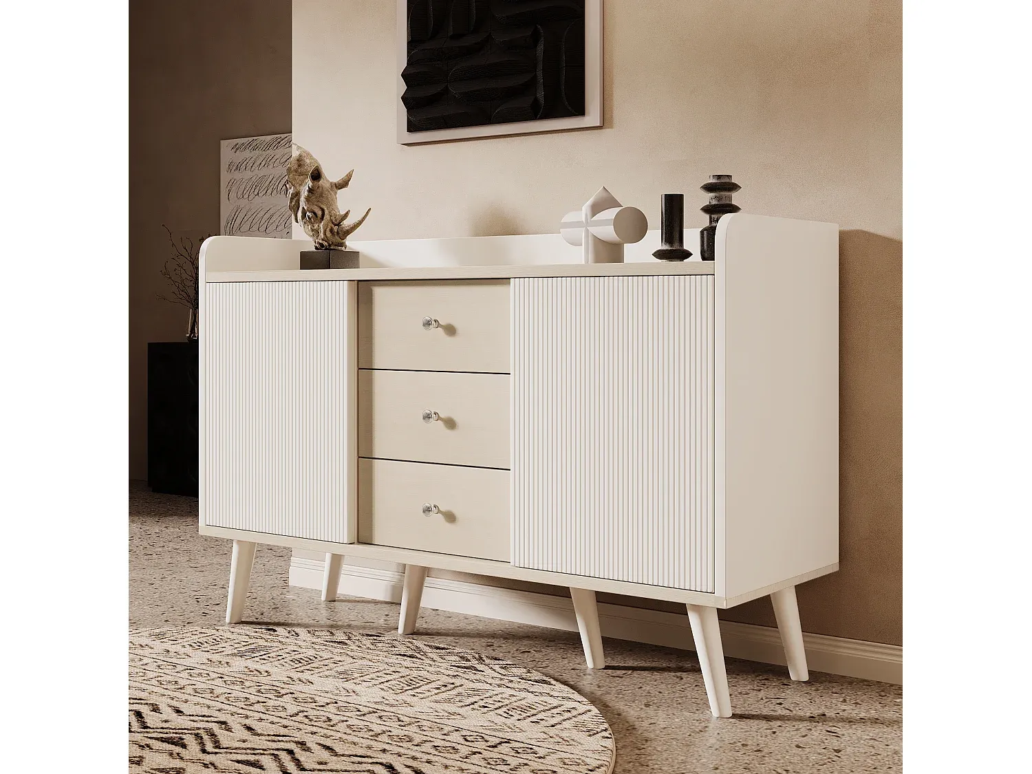 Modernes Sideboard mit Schubladen und Türen in Naturweiß