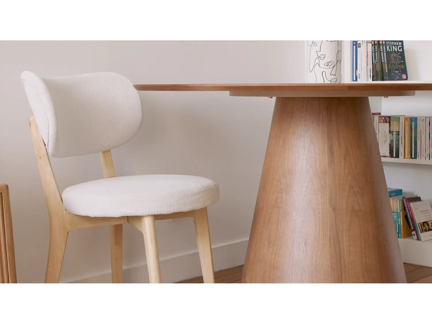 Esszimmerstuhl-Set aus Cord und Holz, Weiß, 2er-Pack