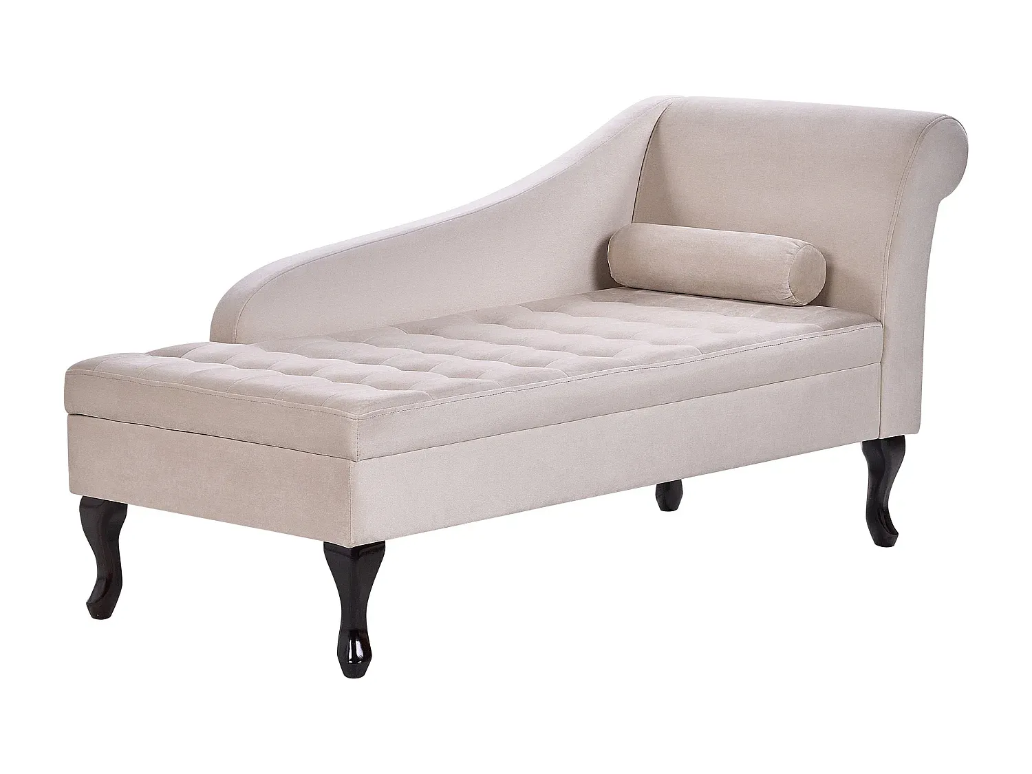 Elegante Chaiselongue aus Samt in Hellbeige mit Stauraum rechts