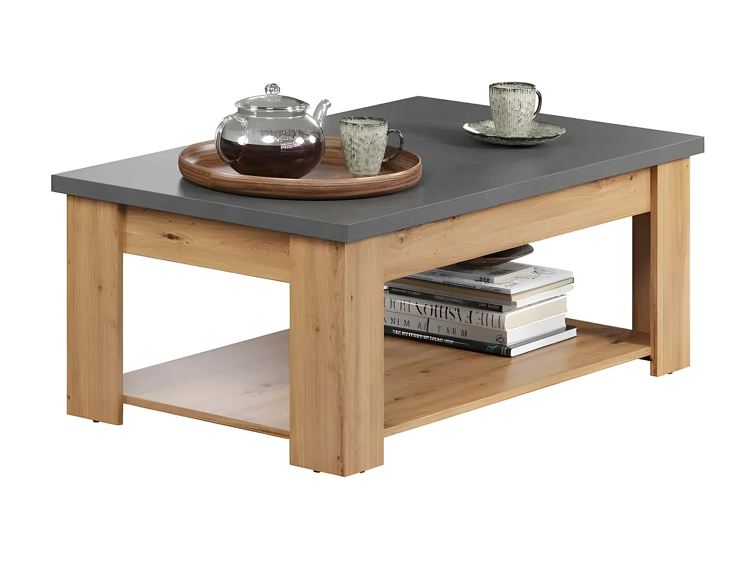 Moderner Couchtisch in Grau mit Eichendekor