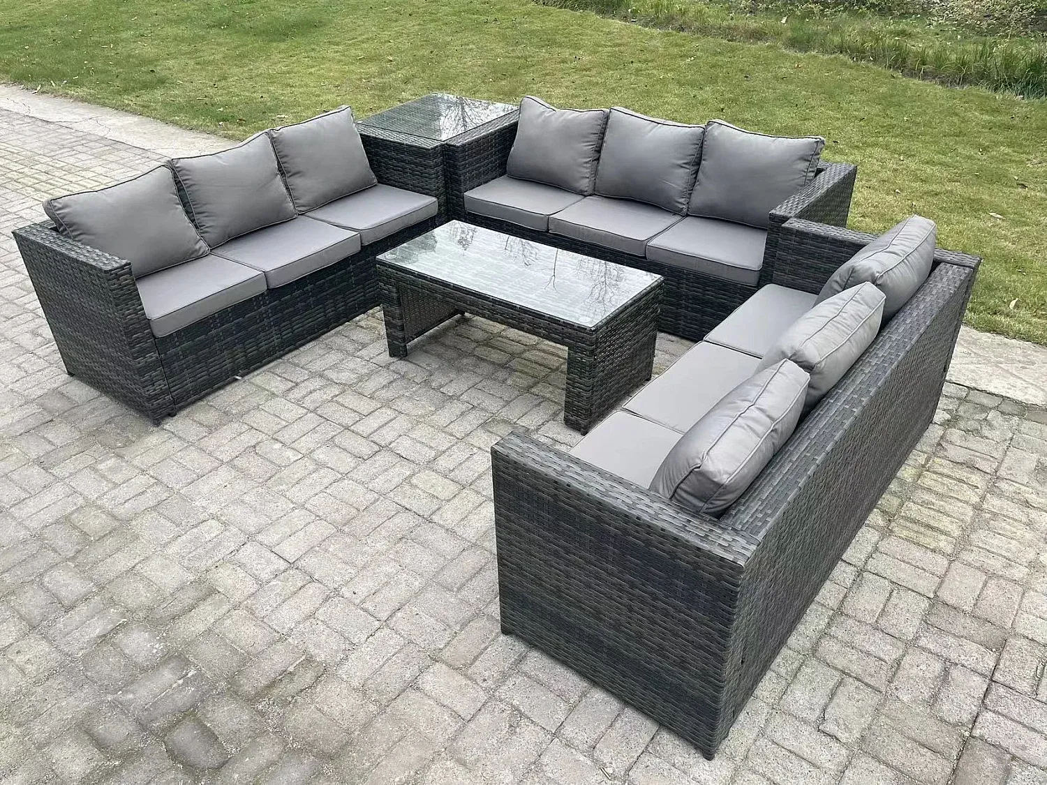 Gartenmöbelset aus Rattan mit Sofa und Tischen, Dunkelgrau