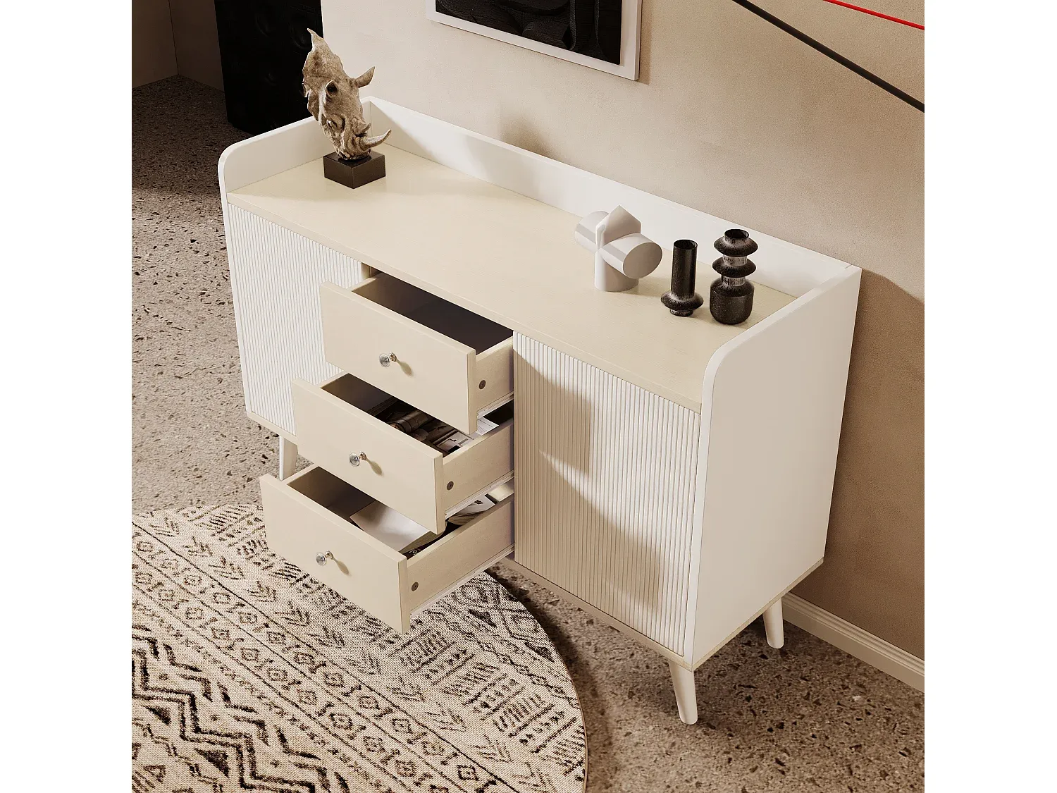 Modernes Sideboard mit Schubladen und Türen in Naturweiß
