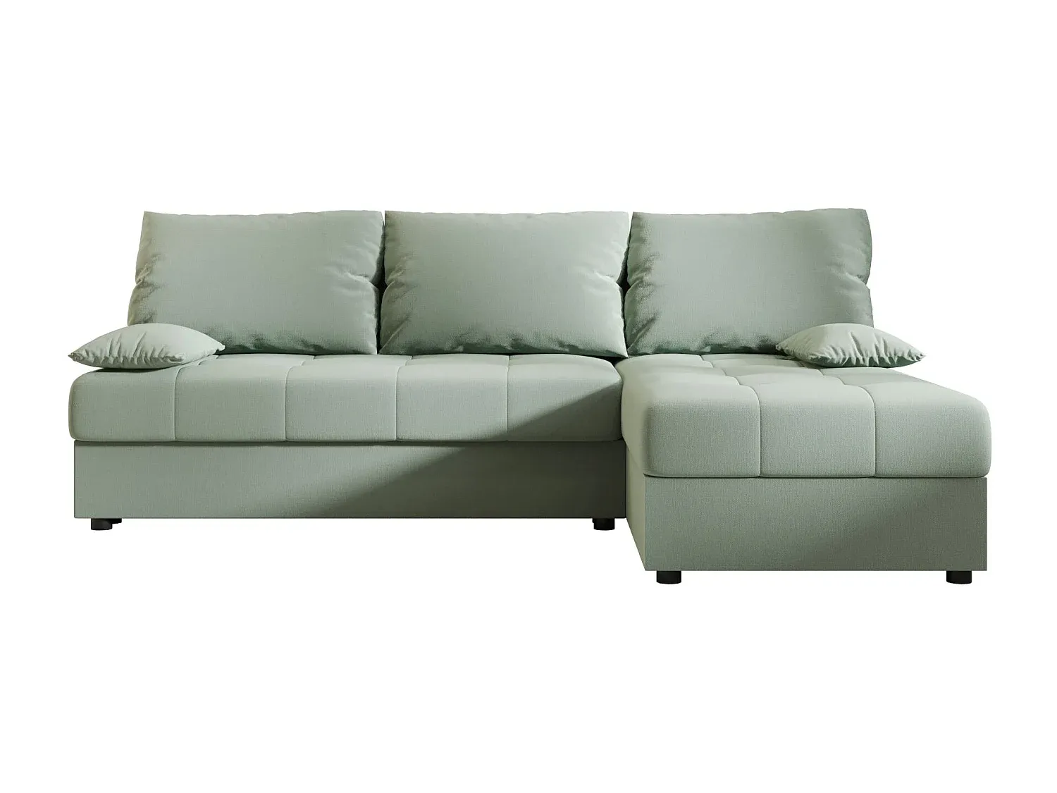 Ecksofa L-Form mit Schlaffunktion und Stauraum in Hellgrün