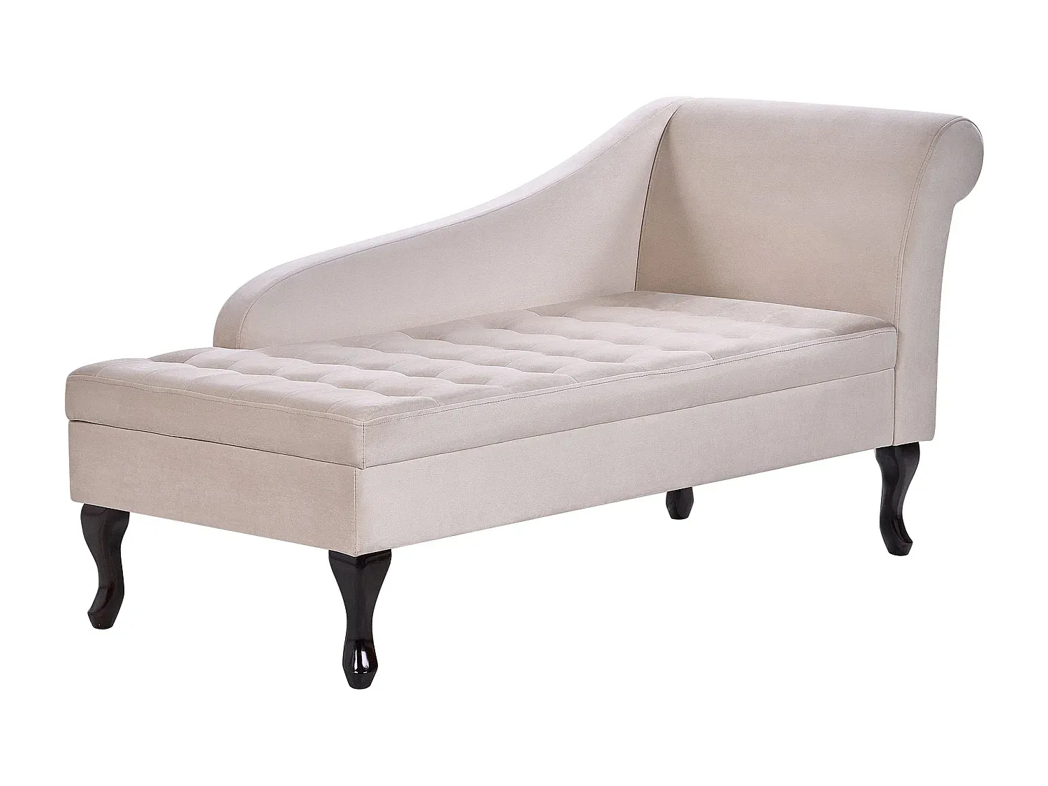 Elegante Chaiselongue aus Samt in Hellbeige mit Stauraum rechts