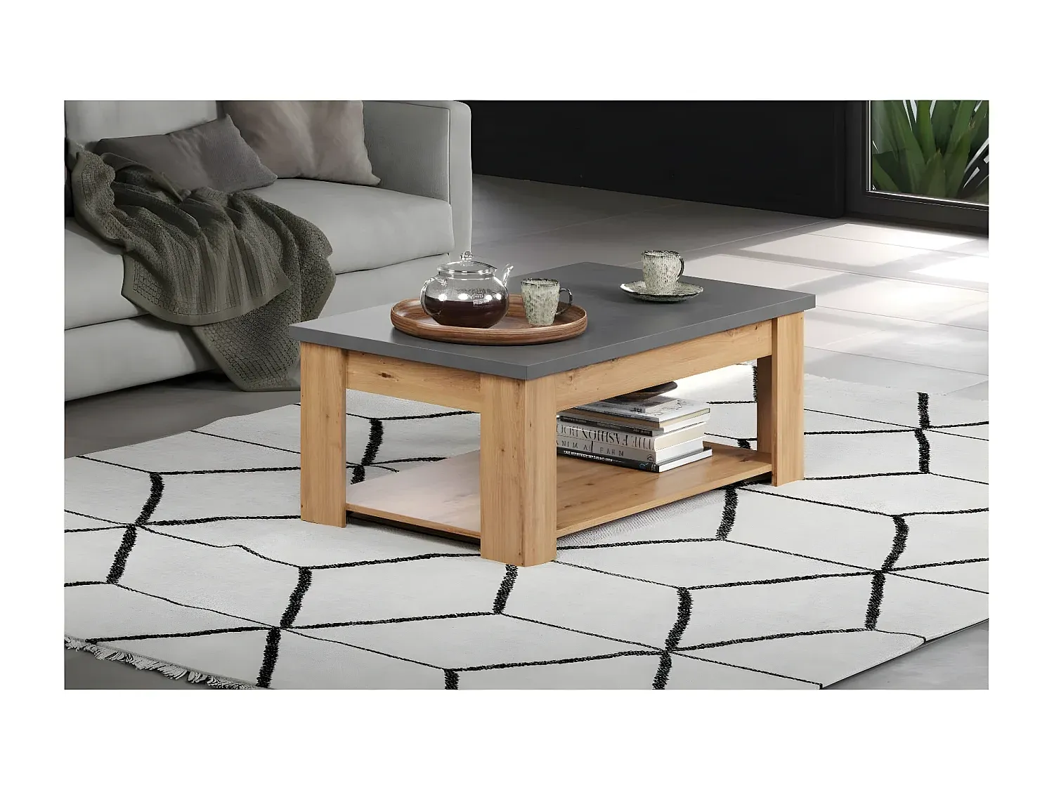 Moderner Couchtisch in Grau mit Eichendekor