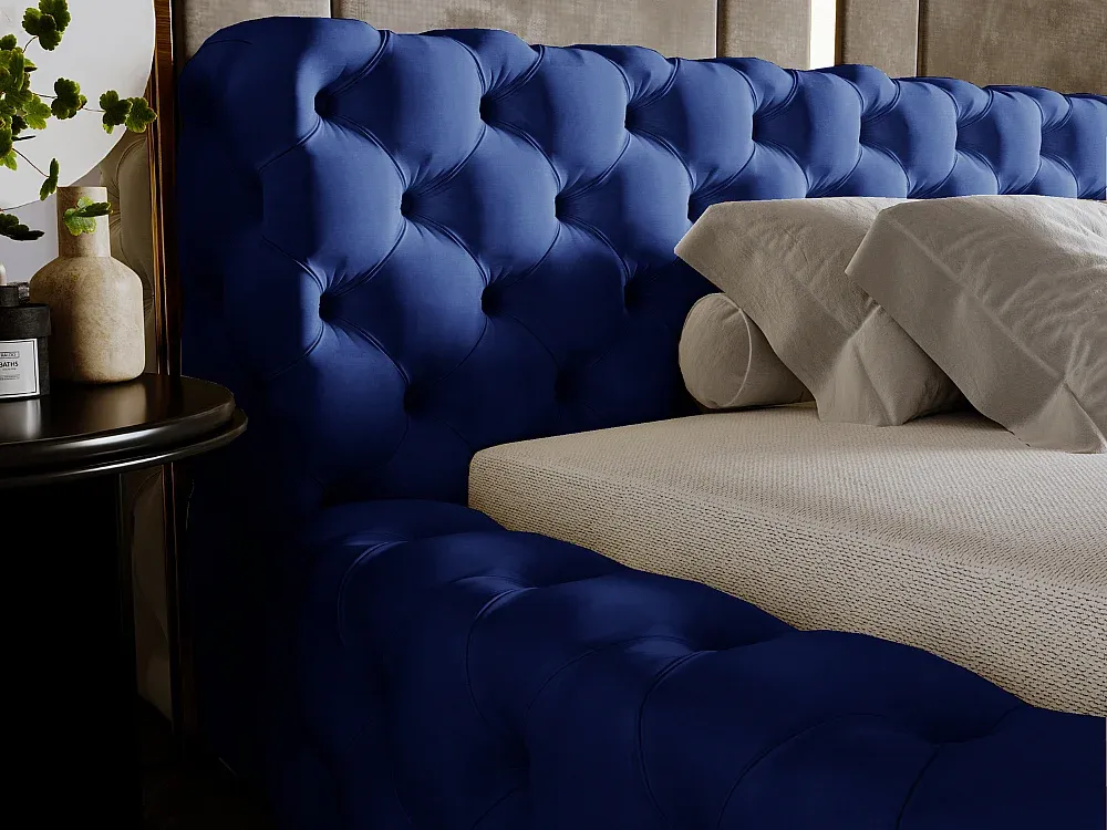 Samt-Polsterbett mit Stauraum 140x200 cm in Blau