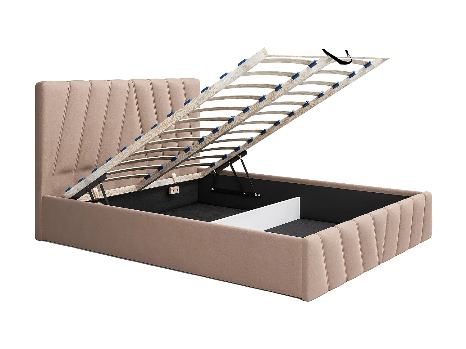 Beige Bett mit Stauraum und Matratze, 160 x 200 cm