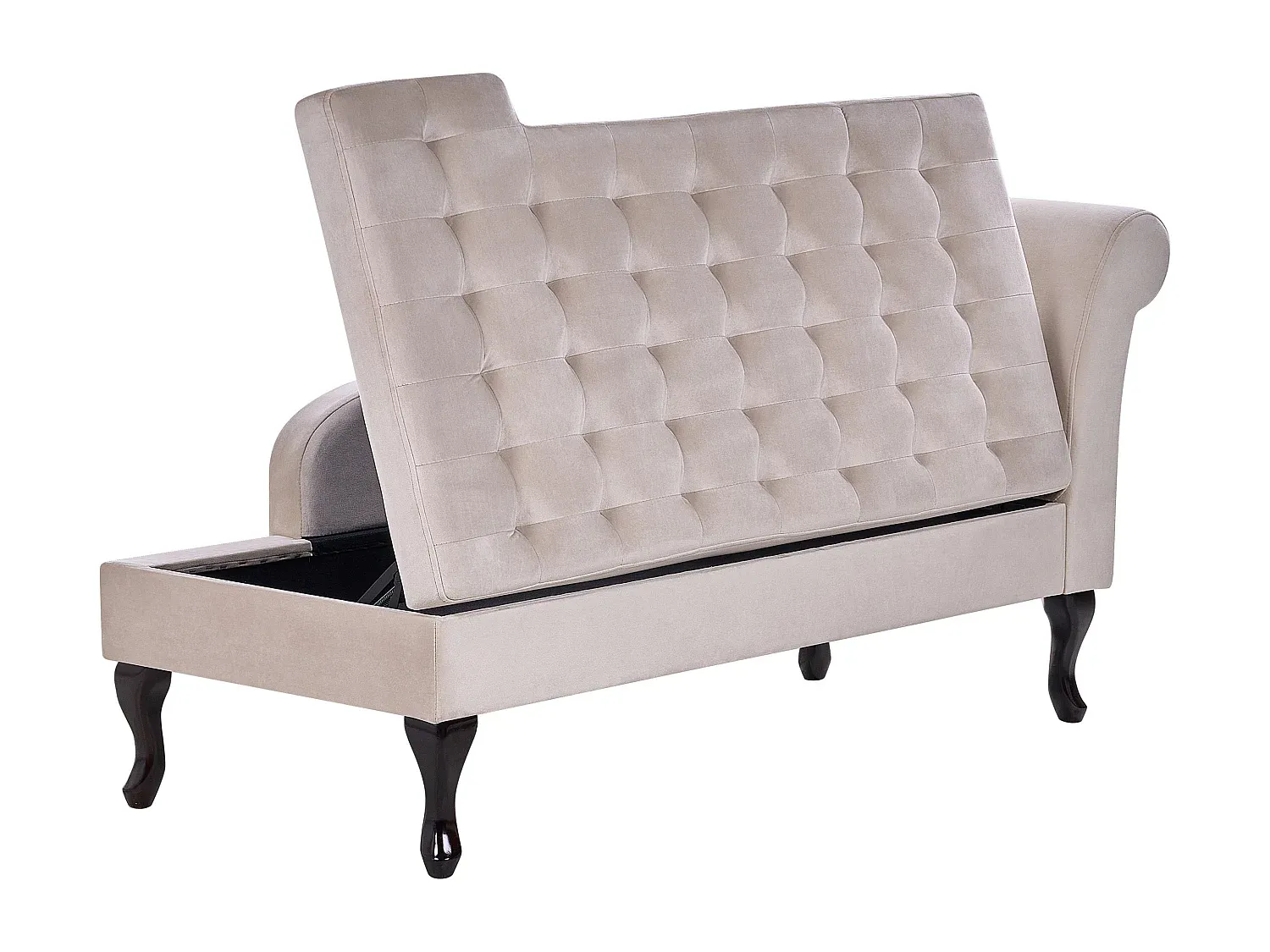 Elegante Chaiselongue aus Samt in Hellbeige mit Stauraum rechts