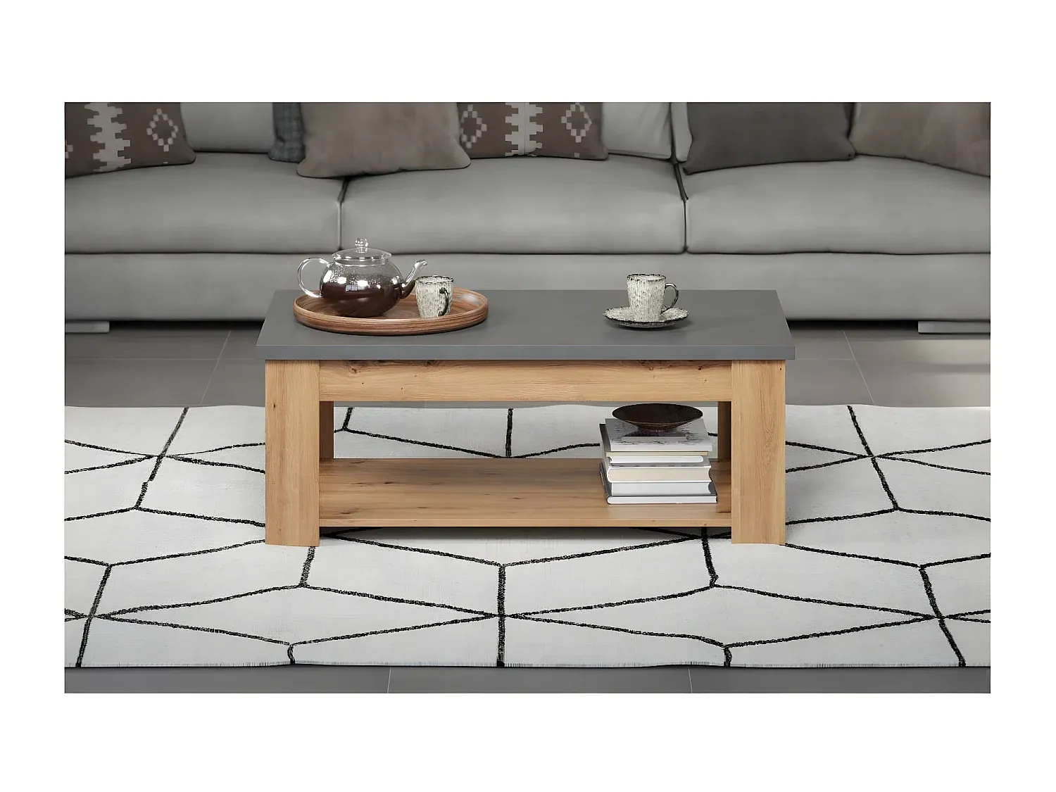 Moderner Couchtisch in Grau mit Eichendekor