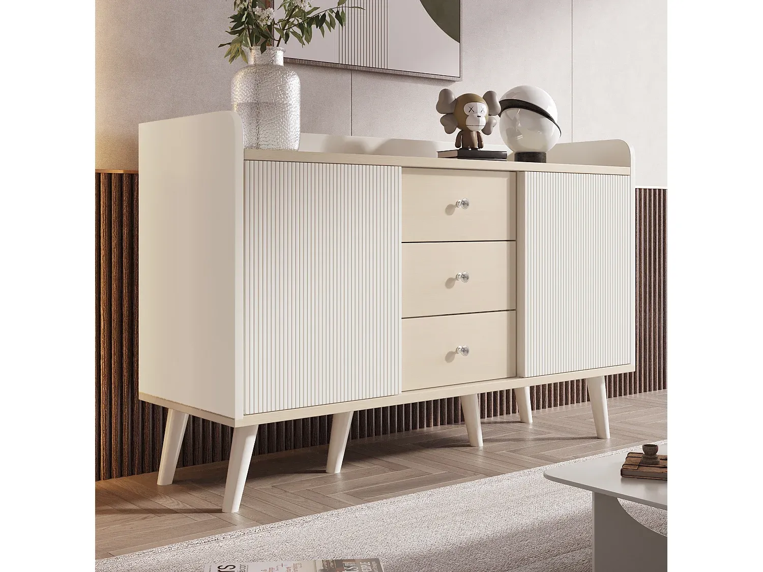 Modernes Sideboard mit Schubladen und Türen in Naturweiß