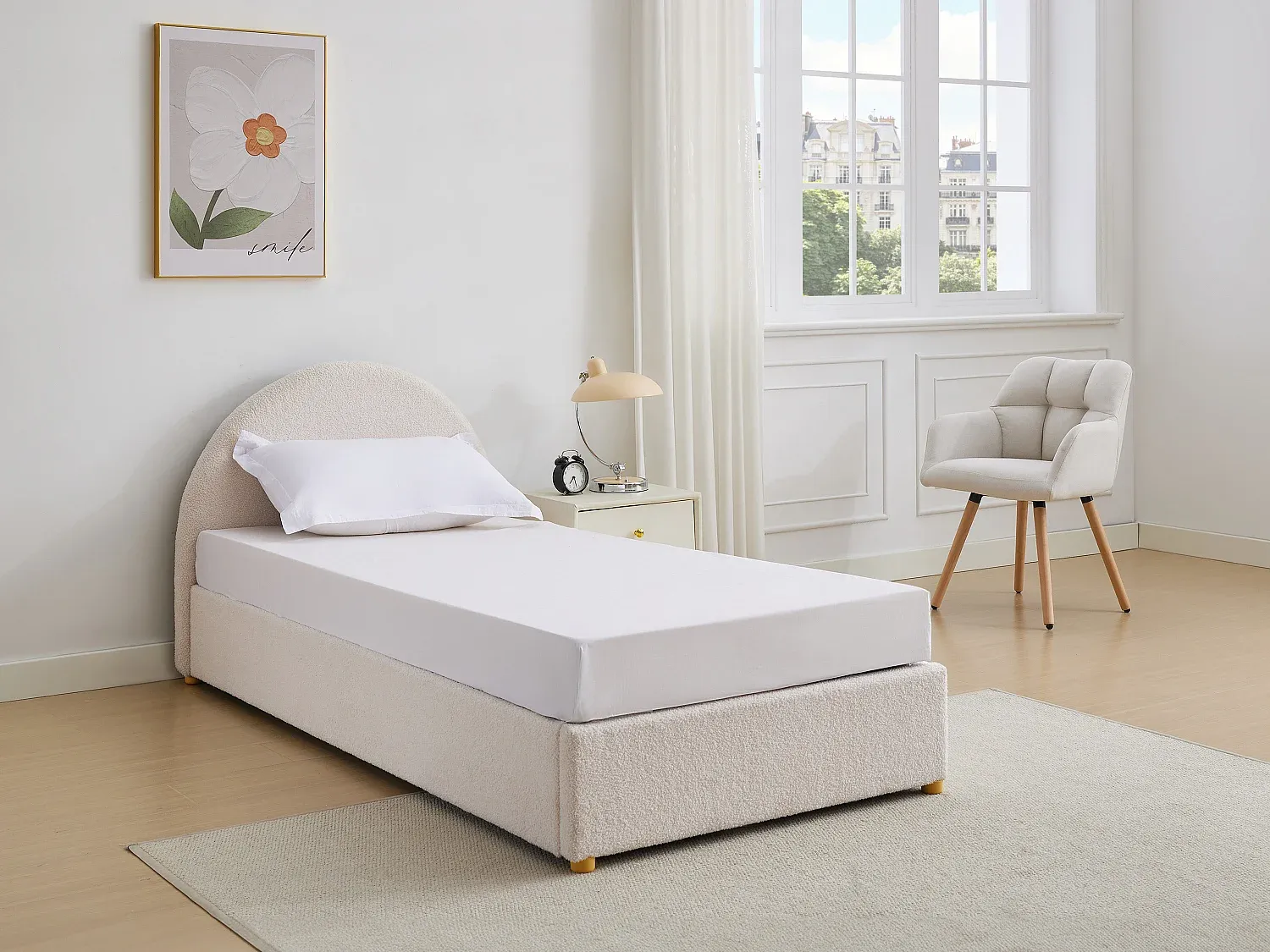 Rosa Cord-Samt Bett mit Matratze, 90 x 190 cm