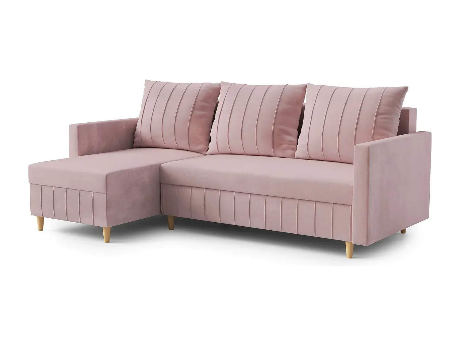 Elegant gestaltetes Ecksofa mit Schlaffunktion, Komfort und rosa Farbe