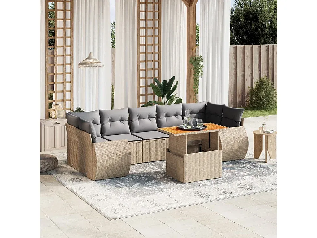 Garten-Sofagarnitur mit Kissen Beige Rattan