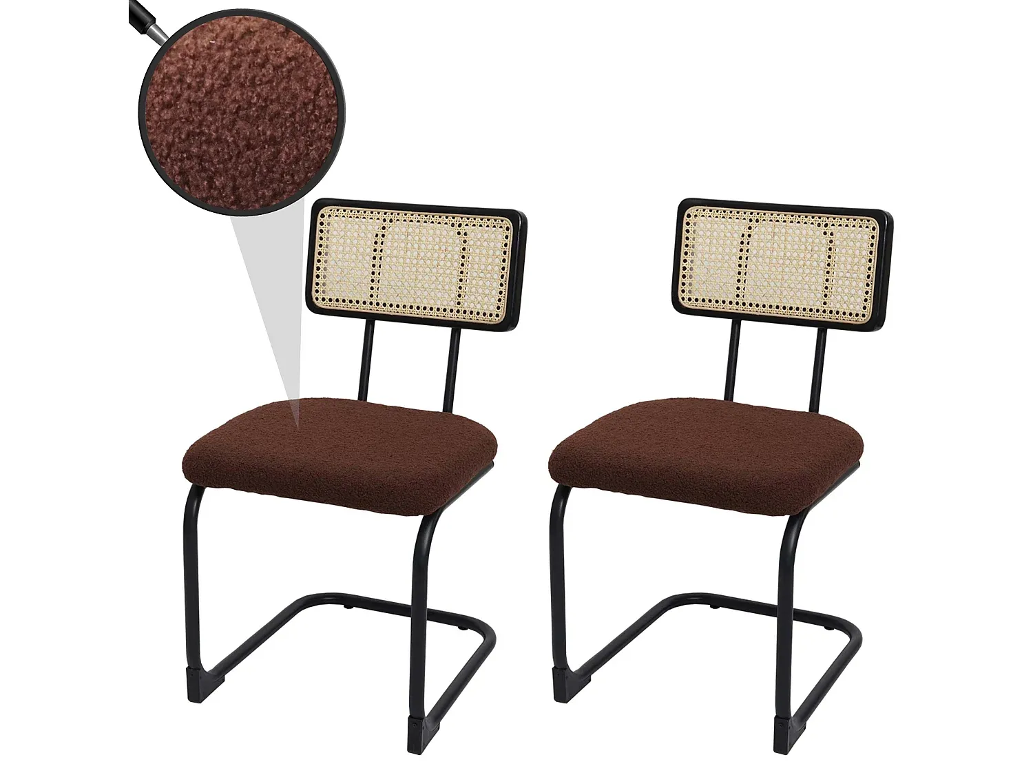 Moderner Freischwinger-Stuhl im 2er-Set, braun