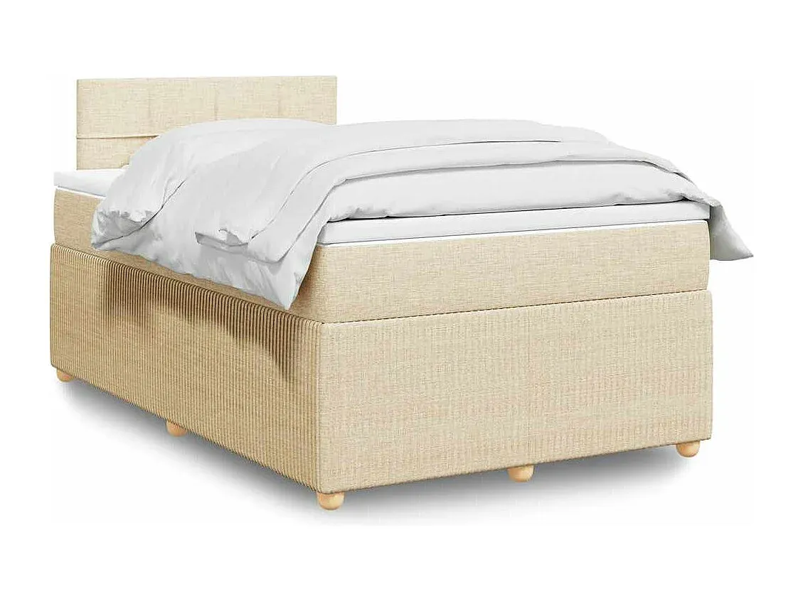 Stoff-Boxspringbett mit Matratze, Creme, 120x190 cm